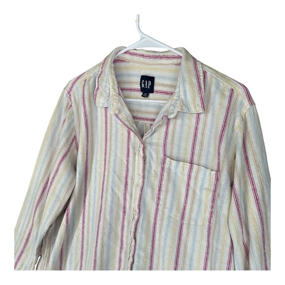 Gap Women’s XXL Linen Blend Striped LS Button Shirt Coastal Fisherman Beachy - Picture 8 of 12
